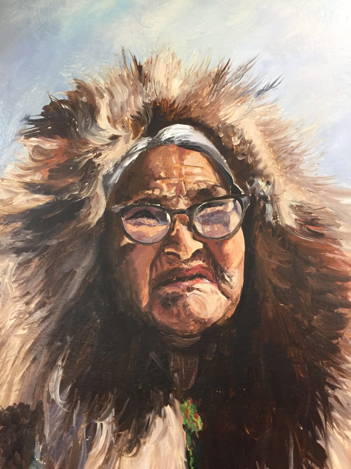 Painting of Noorvik native elder woman with fur hood