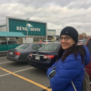 Maria in front of the Reno Depot in Montreal, Canada