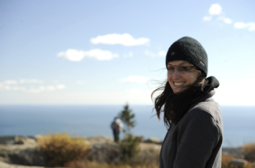 Maria on the top of Cadillac Mountain, Acadia National Park,